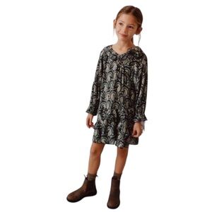 ZARA Kids Ruffled Tiered Long Sleeve Paisley Print Floral Dress Girls Size 9